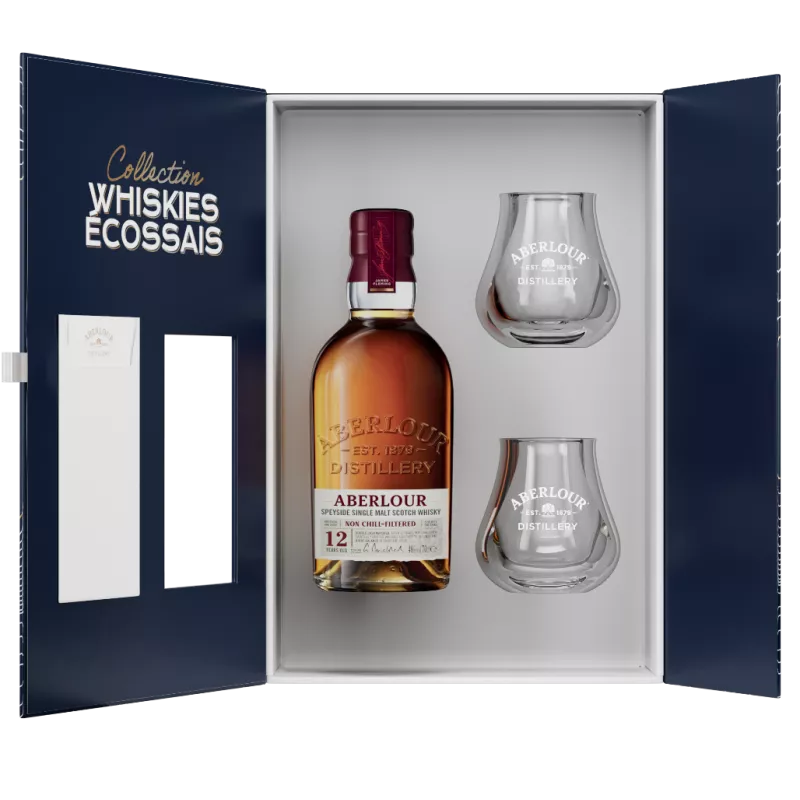 ABERLOUR Coffret scotch Whisky single malt Speyside 40% 12 ans +2 verres  70cl pas cher 