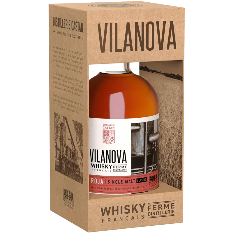 Bouteille du whisky Vilanova Roja de la distillerie Castan en étui